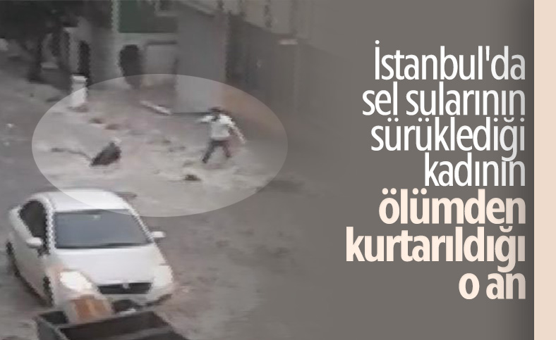 İstanbul'da suya kapılan kadının kurtarılma anı