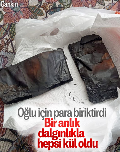 Oğlunun eğitimi için sobaya sakladığı para kül oldu