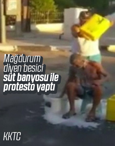 KKTC’de süt banyosu ile protesto