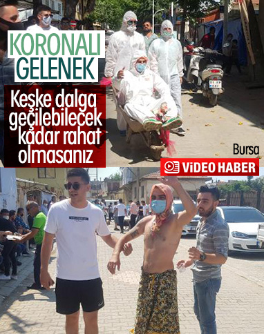 Bursa'da damada tulum giydirip el arabasıyla gezdirdiler