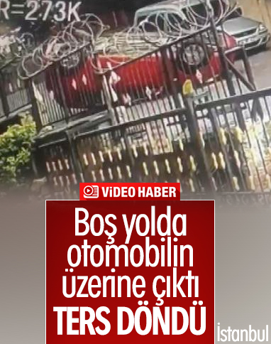 Sultangazi'de aracın üstüne çıkan otomobil kamerada
