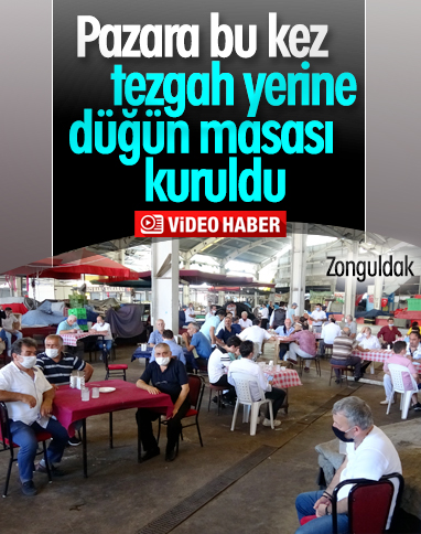 Zonguldak'ta halk pazarında korona önlemli düğün