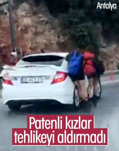 Antalya'da patenli kızların tehlikeli yolculuğu