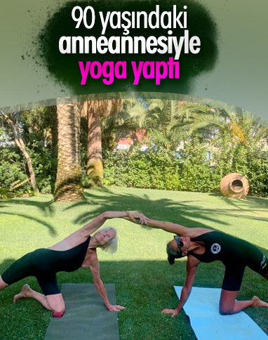 Eda Taşpınar anneannesiyle yoga yaptı