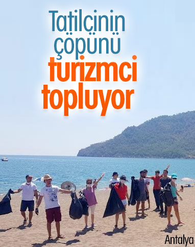 Antalya'da tatilcilerin kirlettiğini turizmci temizledi