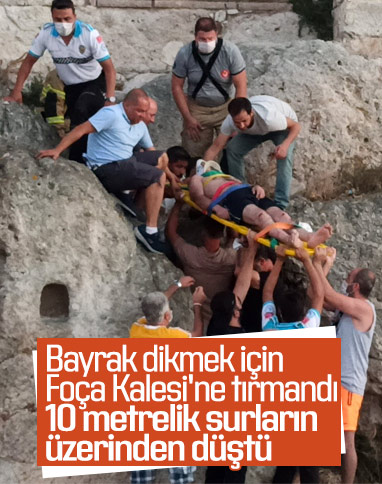 Bayrak uğruna Foça Kalesi'ne tırmandı, mahsur kaldı