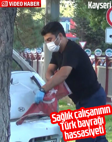 Kayseri'de sağlık çalışanının 'Türk bayrağı' hassasiyeti