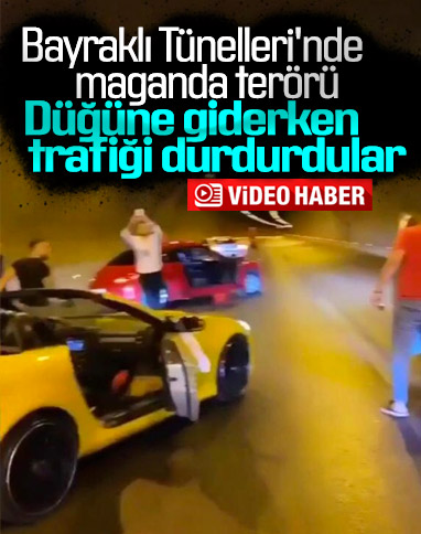 İzmir'de düğün konvoyu tüneli trafiğe kapattı