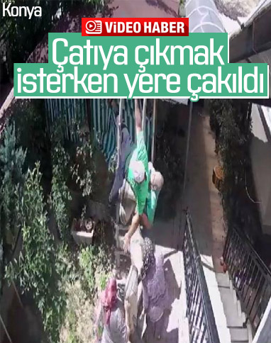 Konya'da sağlık çalışanının merdivenden düşme anı