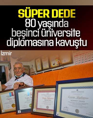 İzmir'de, 80 yaşındaki 'Süper Dede' beşinci üniversitesini bitirdi