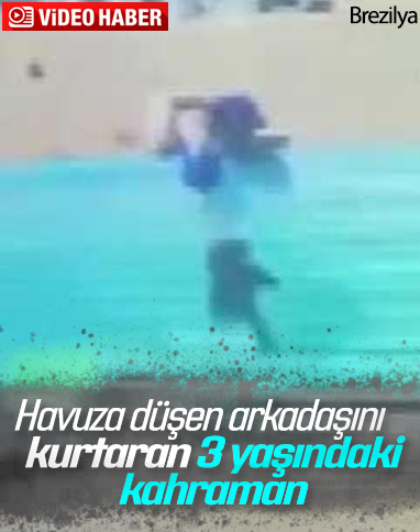 Brezilya'da havuza düşen arkadaşını kurtaran çocuk