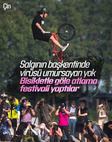 Vuhan'da koronavirüse rağmen Bisikletle Göle Atlama Festivali’ne büyük ilgi