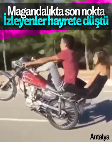 Antalya'da motosikletli iki gencin tehlikeli yolculuğu