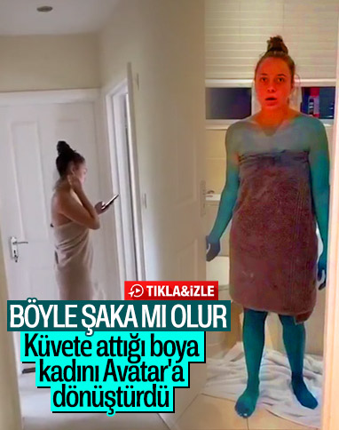 Eşini duş sonrası Avatar’a dönüştürdü