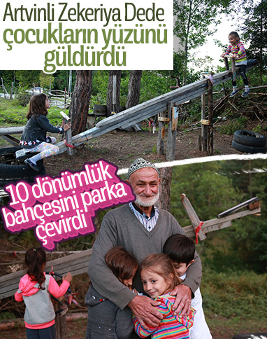 Artvin'de 10 dönümlük bahçesini çocuk parkına dönüştürdü