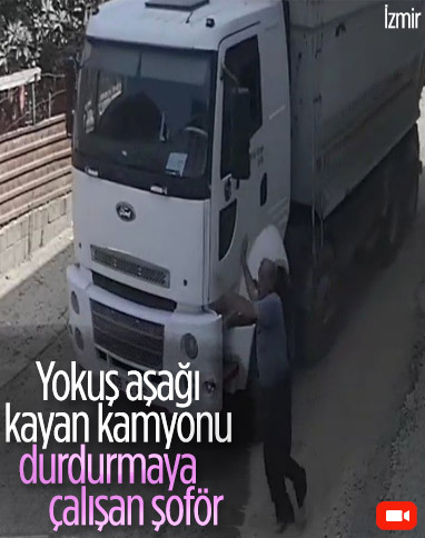 Buca'da yokuş aşağı giden kamyonu durdurmak istedi, başaramadı