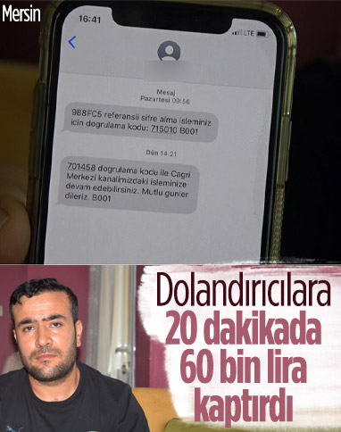 Mersin'de banka mesajıyla 60 bin lira dolandırdılar