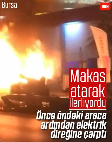 Bursa'da makas atarak ilerleyen otomobil alev alev yandı