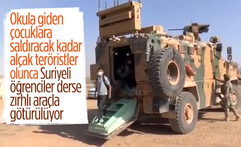 Mehmetçik, Resulayn'da çocukları okullarına zırhlı araçlarla taşıyor