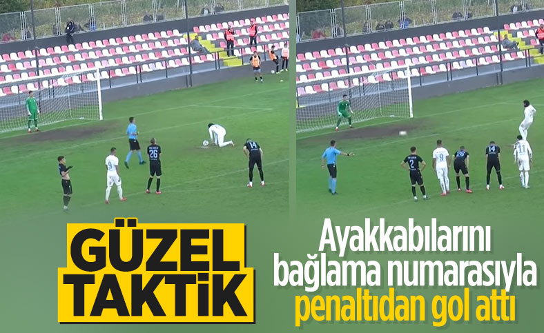 Ayakkabı bağlama taktiğiyle penaltıdan gol attı