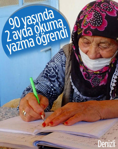 Denizli'de 90 yaşındaki İsmi Kaya, 2 ayda okuma - yazma öğrendi