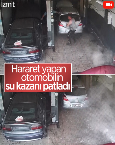 İzmit'te kaputu açılan otomobilin su kazanı patladı