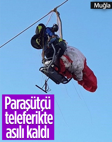 Muğla'da paraşüt, telesiyet hattına dolandı
