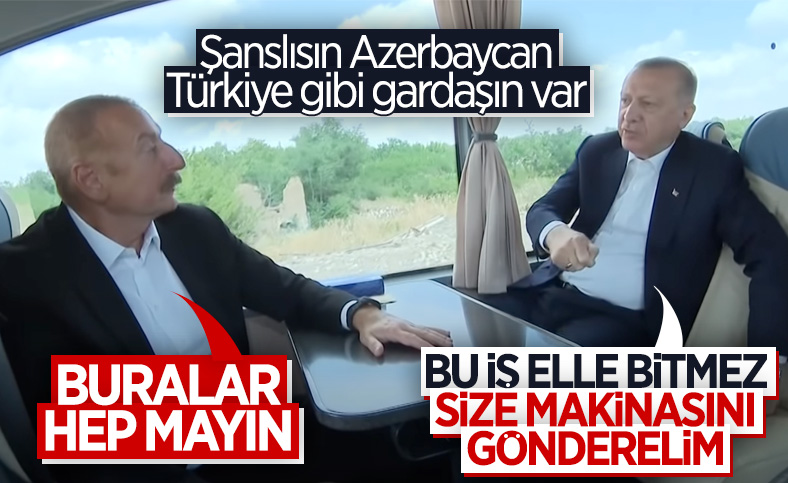 Cumhurbaşkanı Erdoğan ile Aliyev arasında Şuşa yolunda samimi sohbet