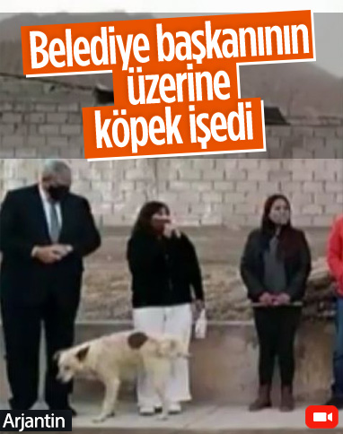 Arjantin'de konuşma yapan belediye başkanının üzerine köpek işedi