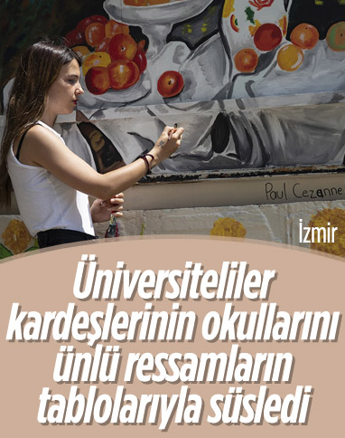 İzmir'de üniversiteliler ortaokul bahçesini ünlü ressamların eserleriyle renklendirdi