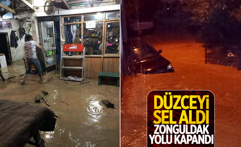 Düzce'de sel: Zonguldak yolu çift yönlü kapatıldı
