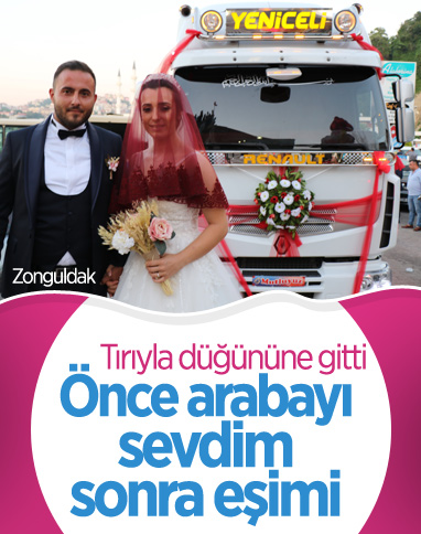 Zonguldak'taki şoför, tırını gelin arabası yaptı