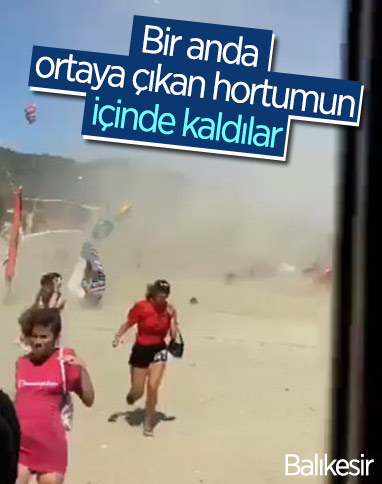 Balıkesir'de hortumdan kaçan vatandaşların görüntüsü