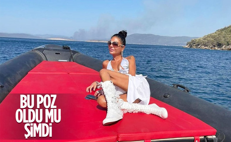 Süreyya Yalçın, Bodrum'da yangının olduğu bölgede poz verdi