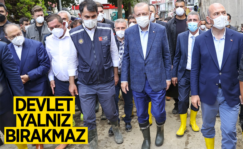 Cumhurbaşkanı Erdoğan, sel felaketinden etkilenen Bozkurt'ta