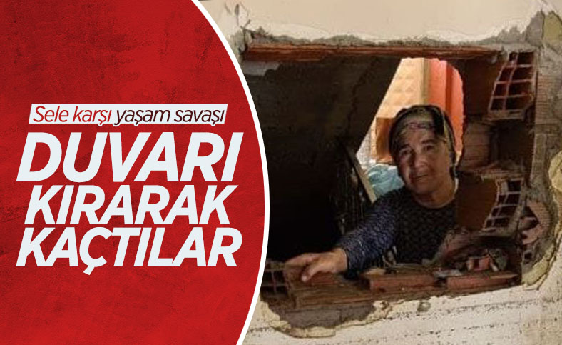 Bartın'da selden kaçan aile, evin duvarını kırarak kurtuldu