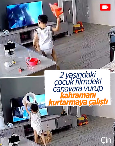 Çin’de, filmdeki kahramana yardım etmek isterken televizyonu kırdı