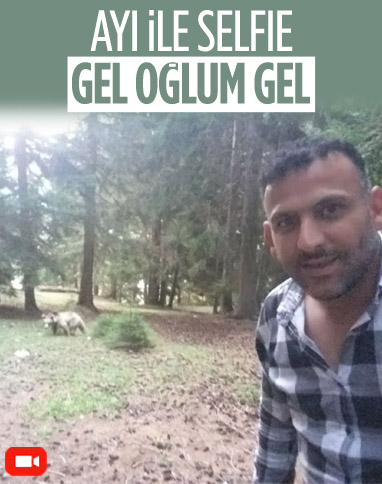 Artvin’de taksi şoförü ayı ile selfie çekti