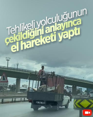 Kadıköy'de açık kamyonet kasasındaki yolcu, el hareketi çekti