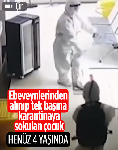 Çin'de tek başına karantinaya alınan çocuk