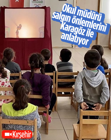 Kırşehir'de okul müdürü, koronavirüs önlemlerini Karagöz oyunu ile anlatıyor