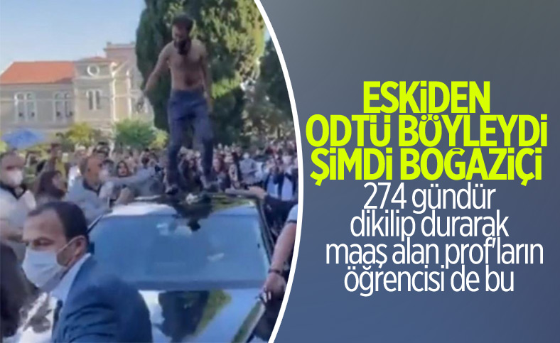 Boğaziçi'nde öğrenciler rektör Naci İnci'nin aracının üstüne çıktı