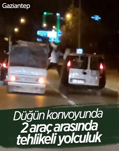 Gaziantep'te trafik magandaları, iki araç arasında yolculuk yaptı
