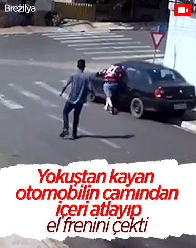 Brezilya’da, yokuşta kayan arabanın camından içeri atladı