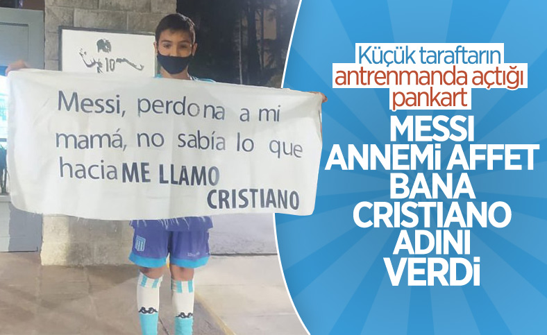 Küçük Arjantinli taraftarın Messi pankartı