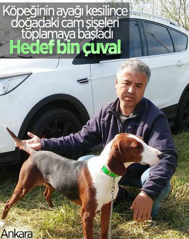 Ankara'da köpeğinin ayağını cam kesen adam, gönüllü şişe topladı
