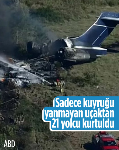 ABD'de pistten çıkan uçak bariyere çarpıp alev aldı: 21 kişi kurtuldu