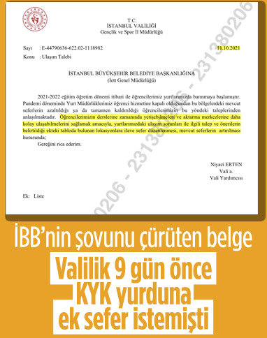 İBB'nin KYK yurduna ek sefer kararını valilik 9 gün önce istemişti