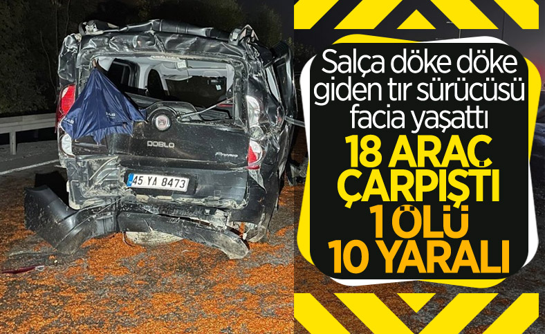 Balıkesir'de yola dökülen salçalar nedeniyle 18 araç birbirine girdi