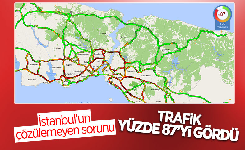 İstanbul'da trafik yoğunluğu yüzde 87'yi gördü